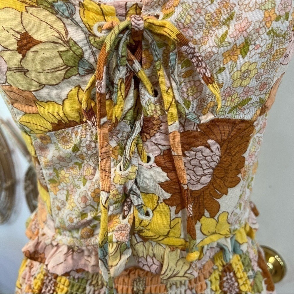American Eagle Yellow Cotton Linen Floral 2 Piece Set Crop Top Wide Leg Pants XS - Picture 4 of 13